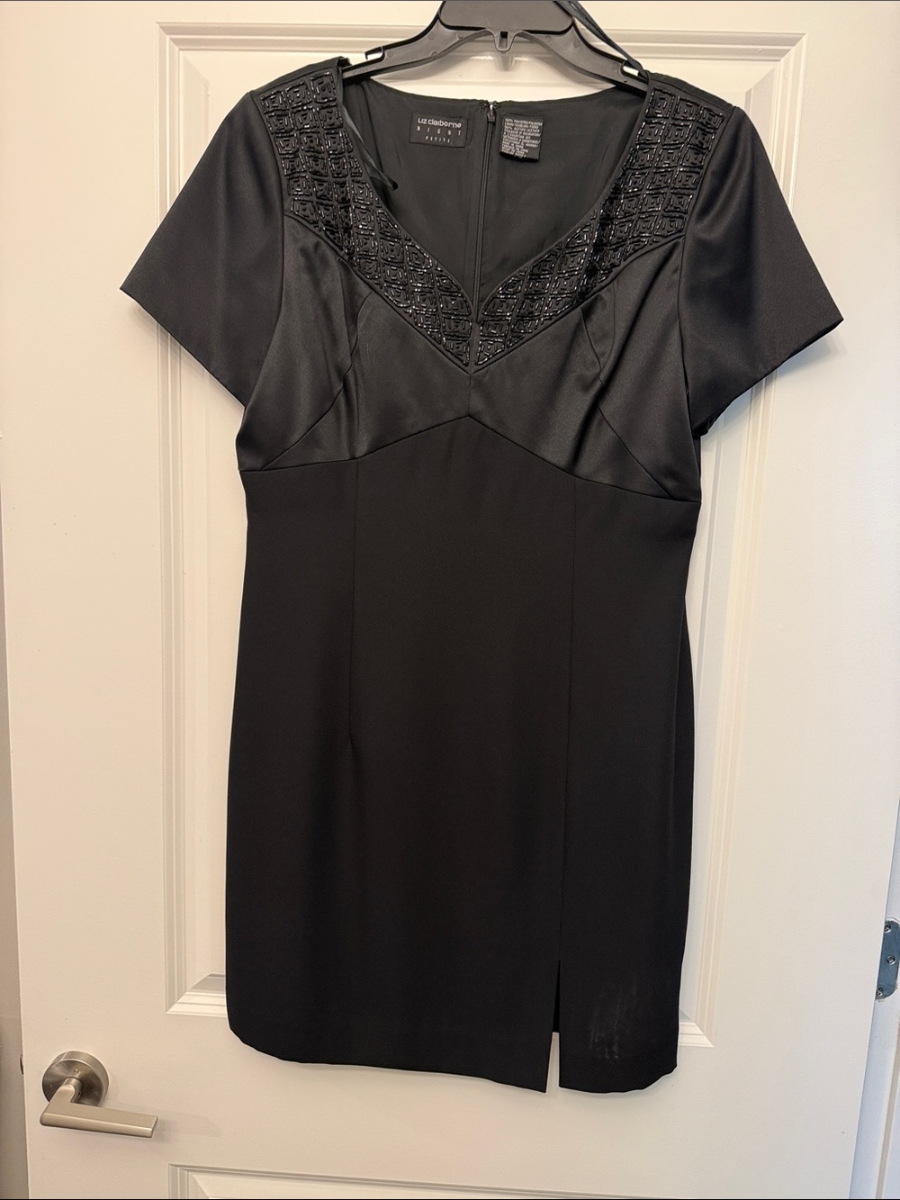 Liz Claiborne Black Beaded V-Neck Mini Dress